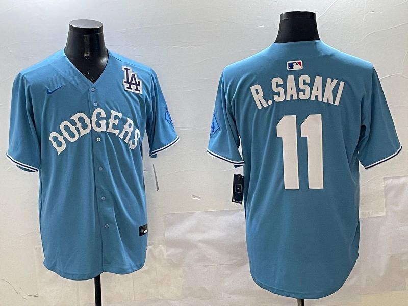 Men Los Angeles Dodgers 11 R.Sasaki Light Blue Joint Name 2025 Nike MLB Jersey style 6